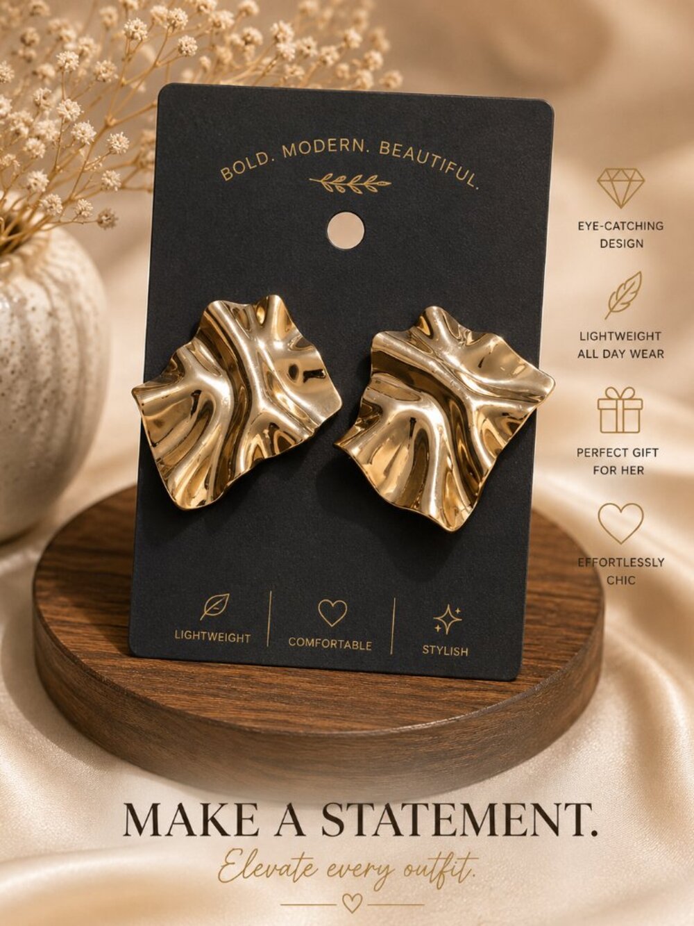 ✨ Gold Statement Earrings | Modern Sculptural Earrings | Lightweight Fashion Jew
